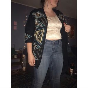Gold and Turquoise Beaded Black Jacket